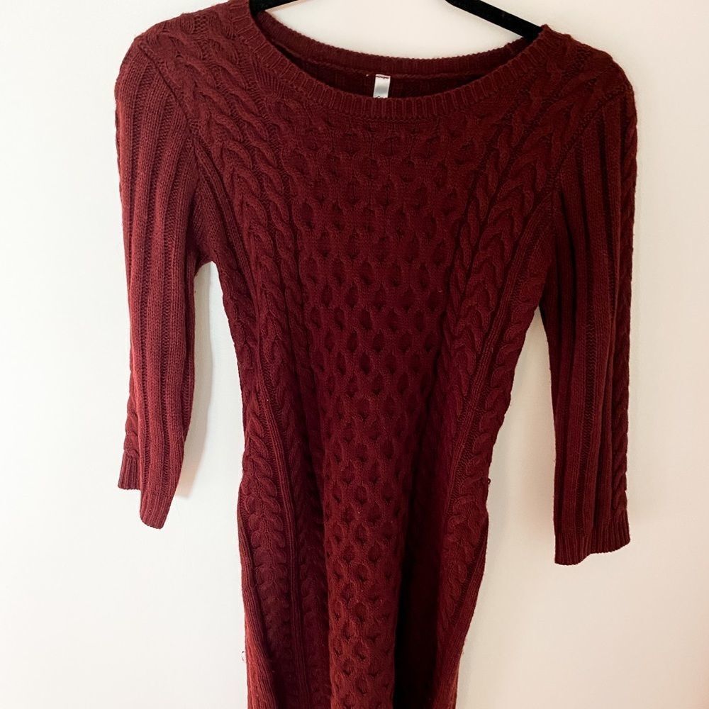 Daisy Shoppe Knitted Bodycon Mid Sleeve Dress Maroon Size Medium